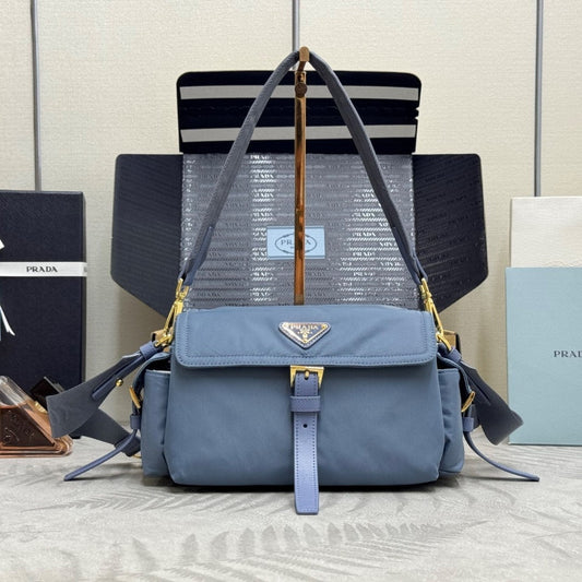 Pra Explore Medium Shoulder Bag With Flap Blue Nylon 294043