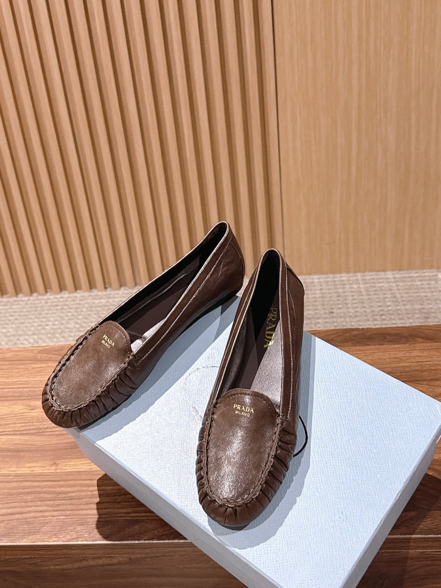 Prada 26s Loafers Taupe Sheepskin 974894