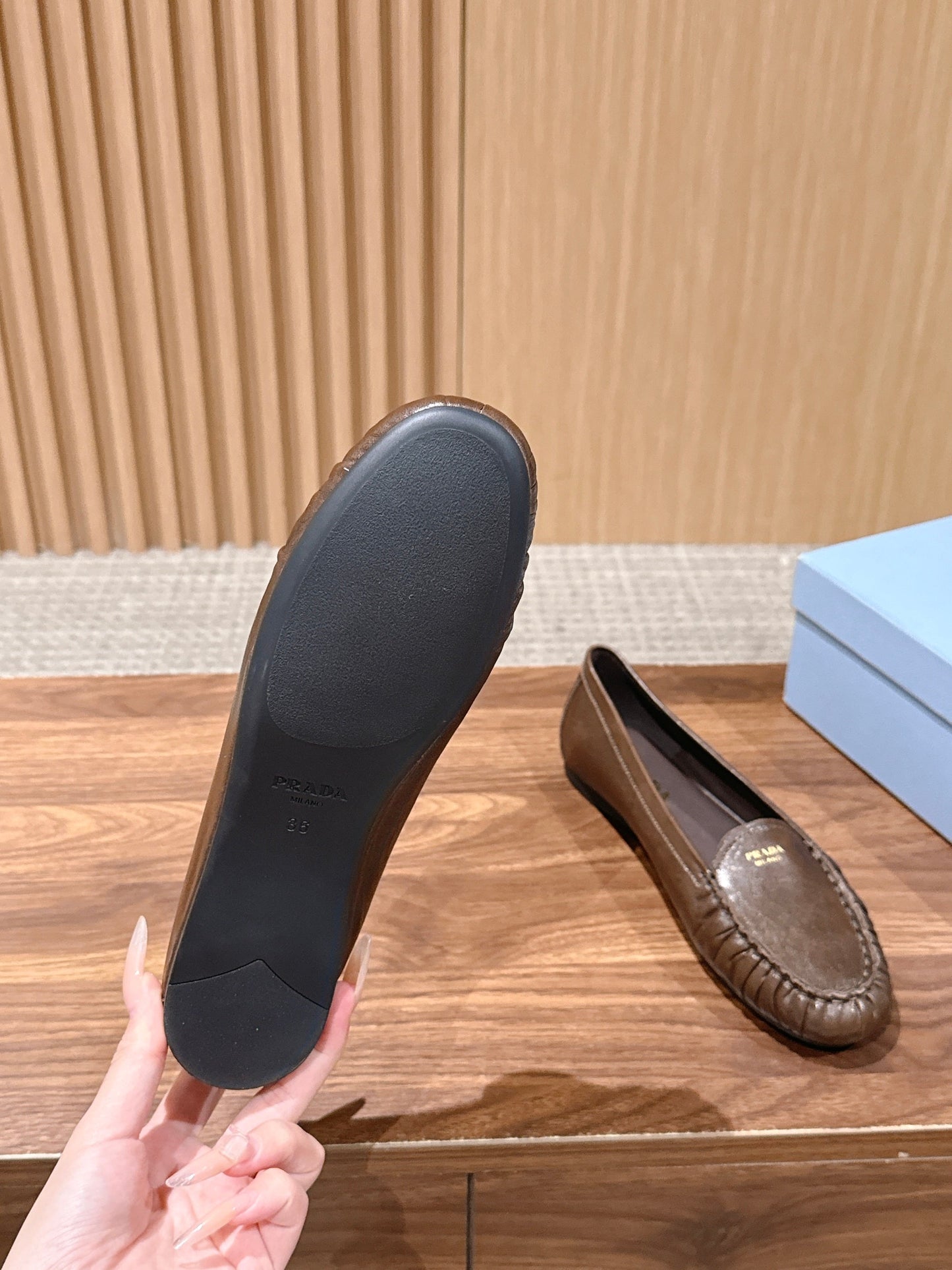 Prada 26s Loafers Taupe Sheepskin 974894