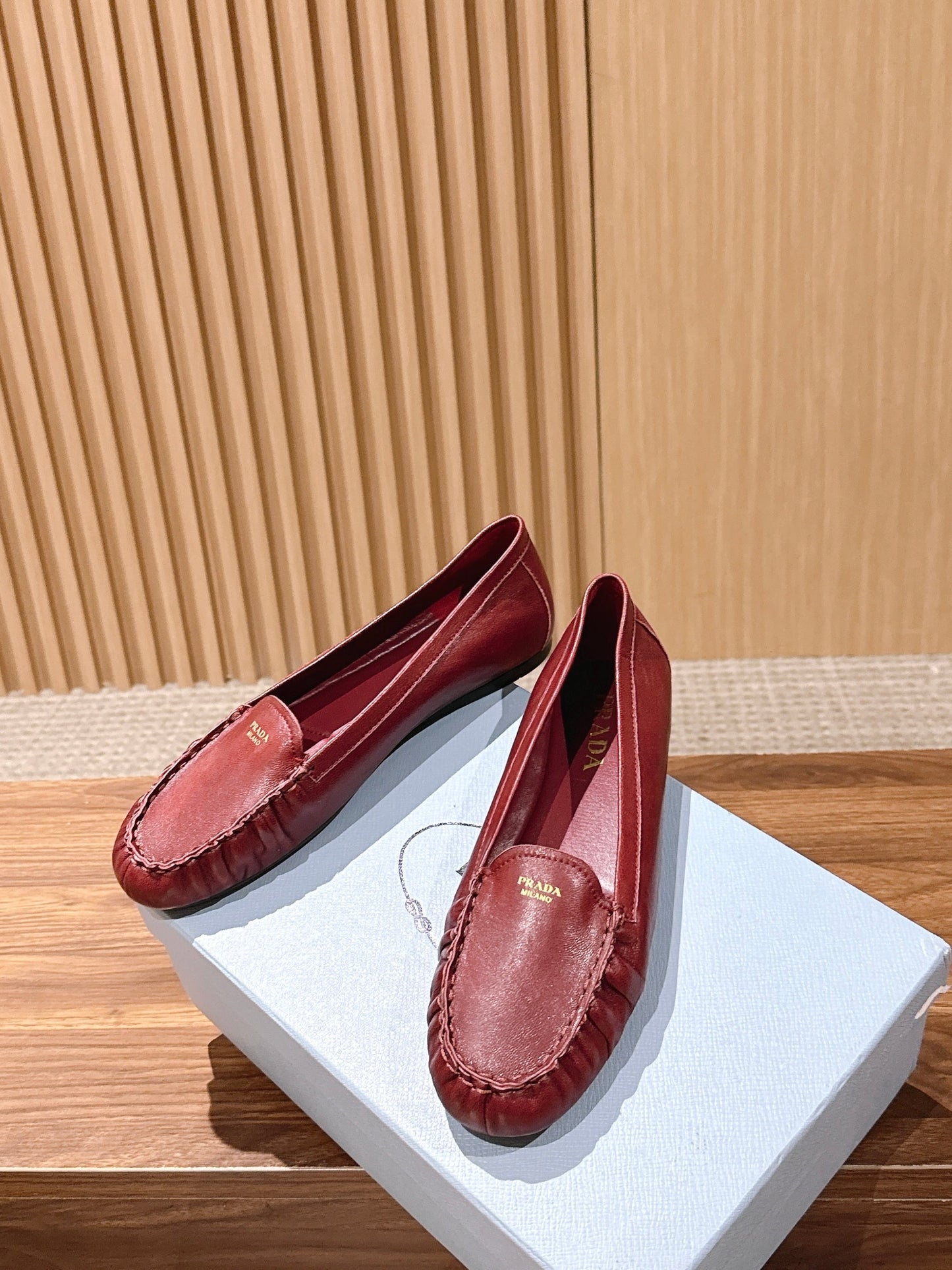 Prada 26s Loafers Burgundy Sheepskin 974895