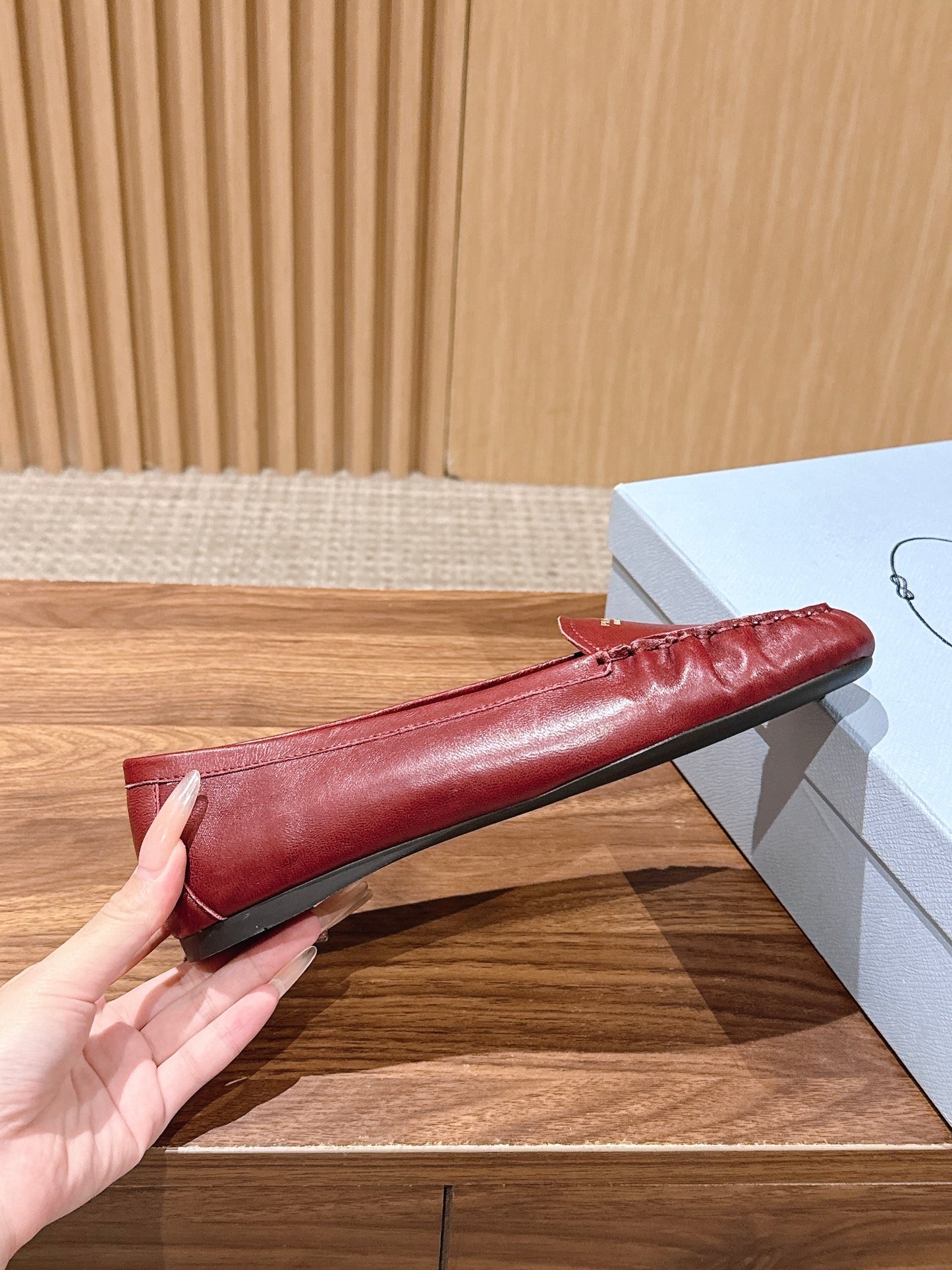 Prada 26s Loafers Burgundy Sheepskin 974895