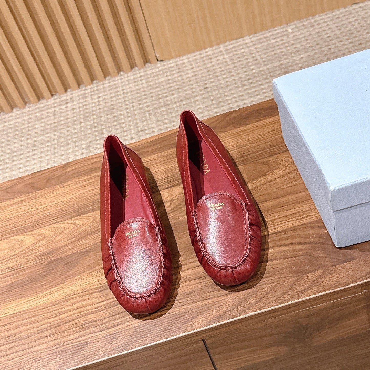 Prada 26s Loafers Burgundy Sheepskin 974895