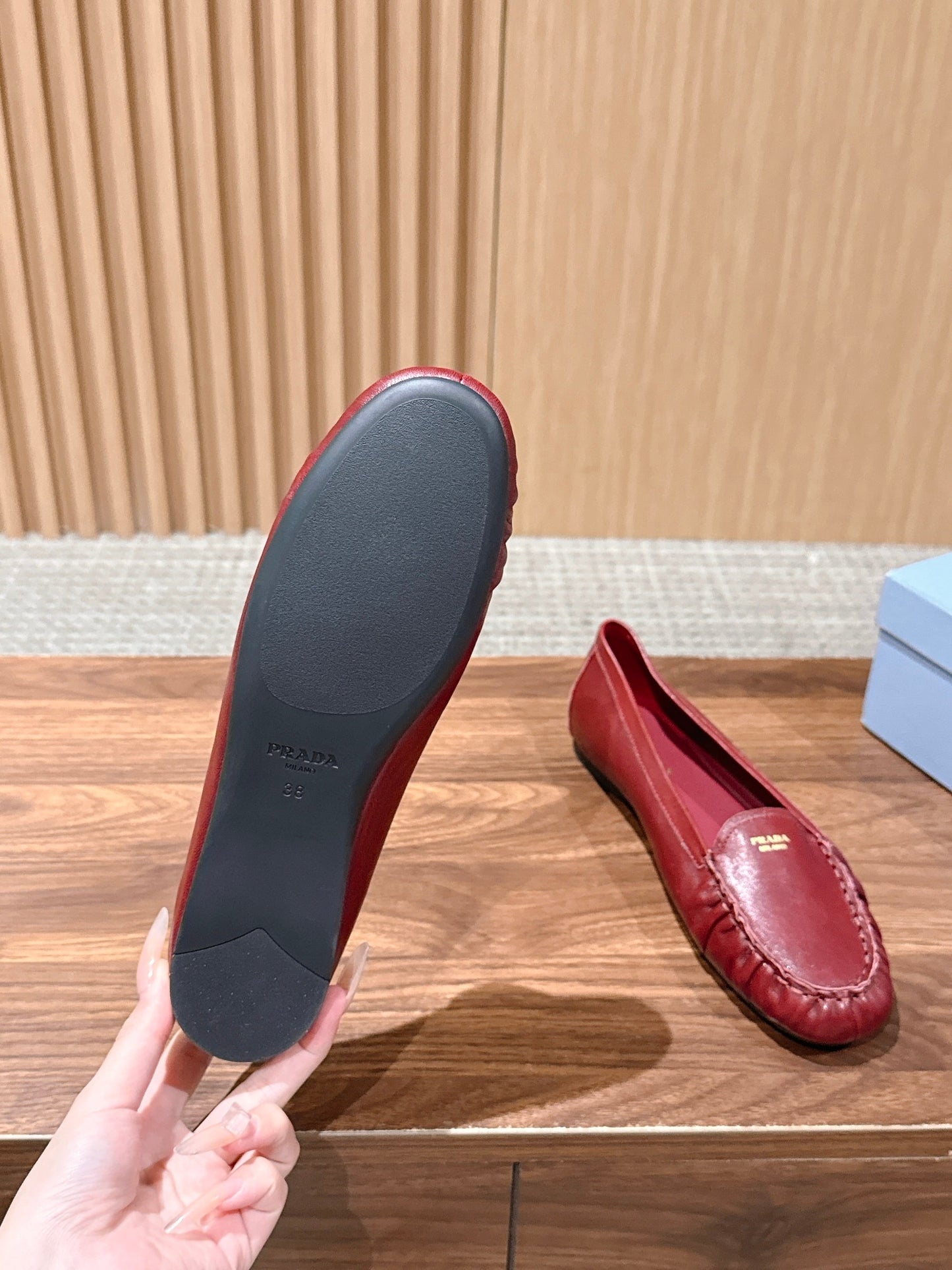 Prada 26s Loafers Burgundy Sheepskin 974895