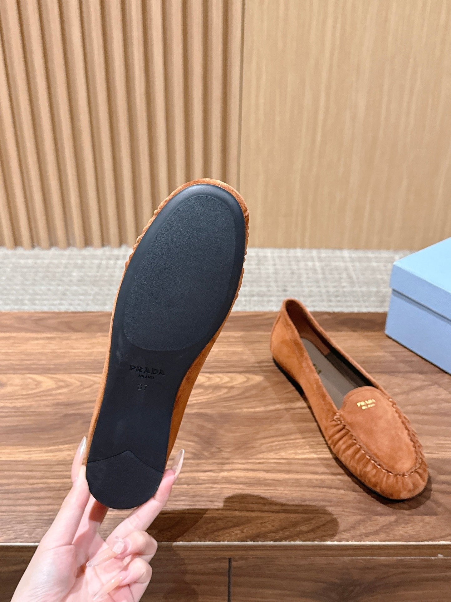 Prada 26s Loafers Tan Ruffled Suede 974897