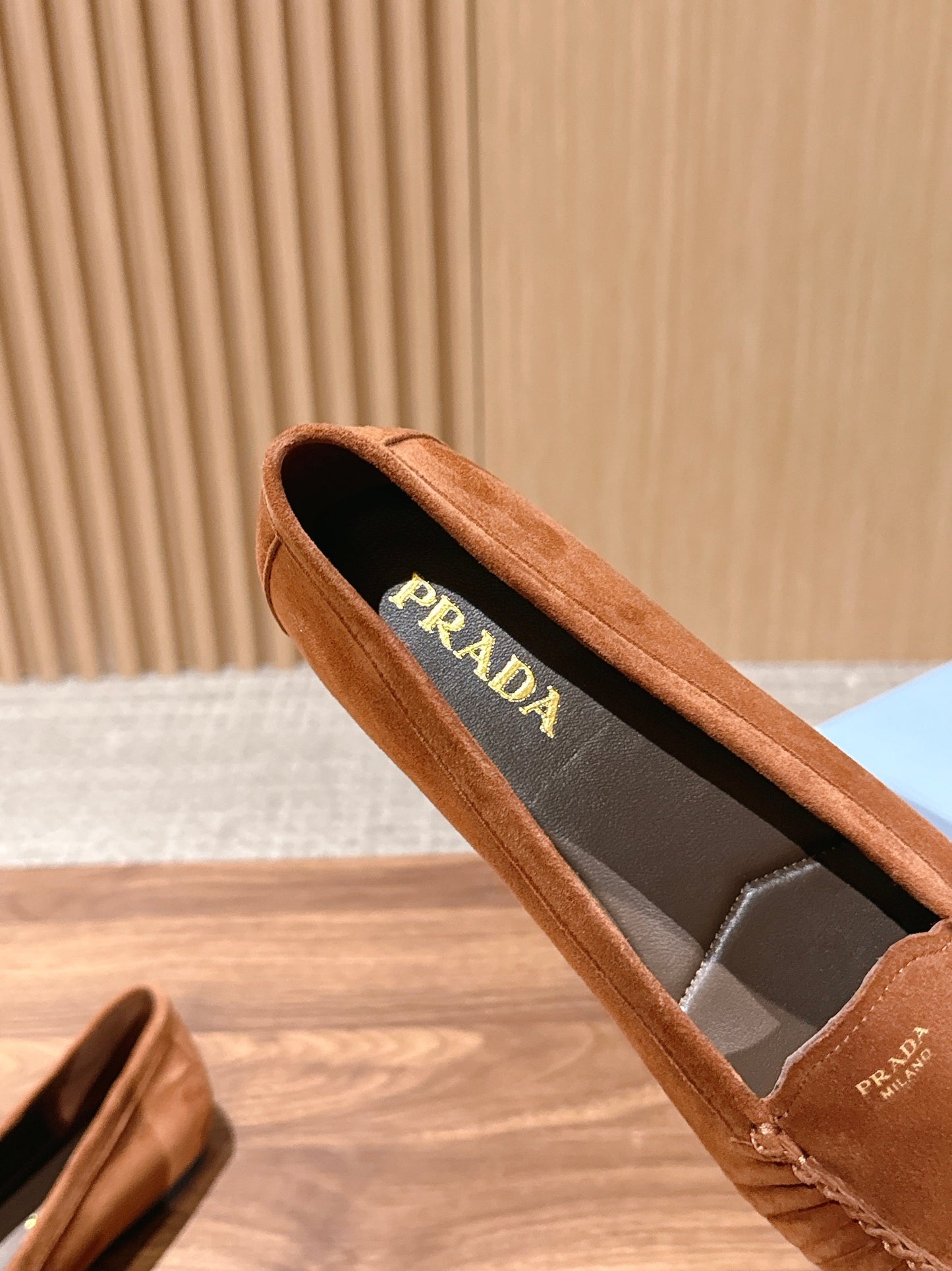 Prada 26s Loafers Tan Ruffled Suede 974897