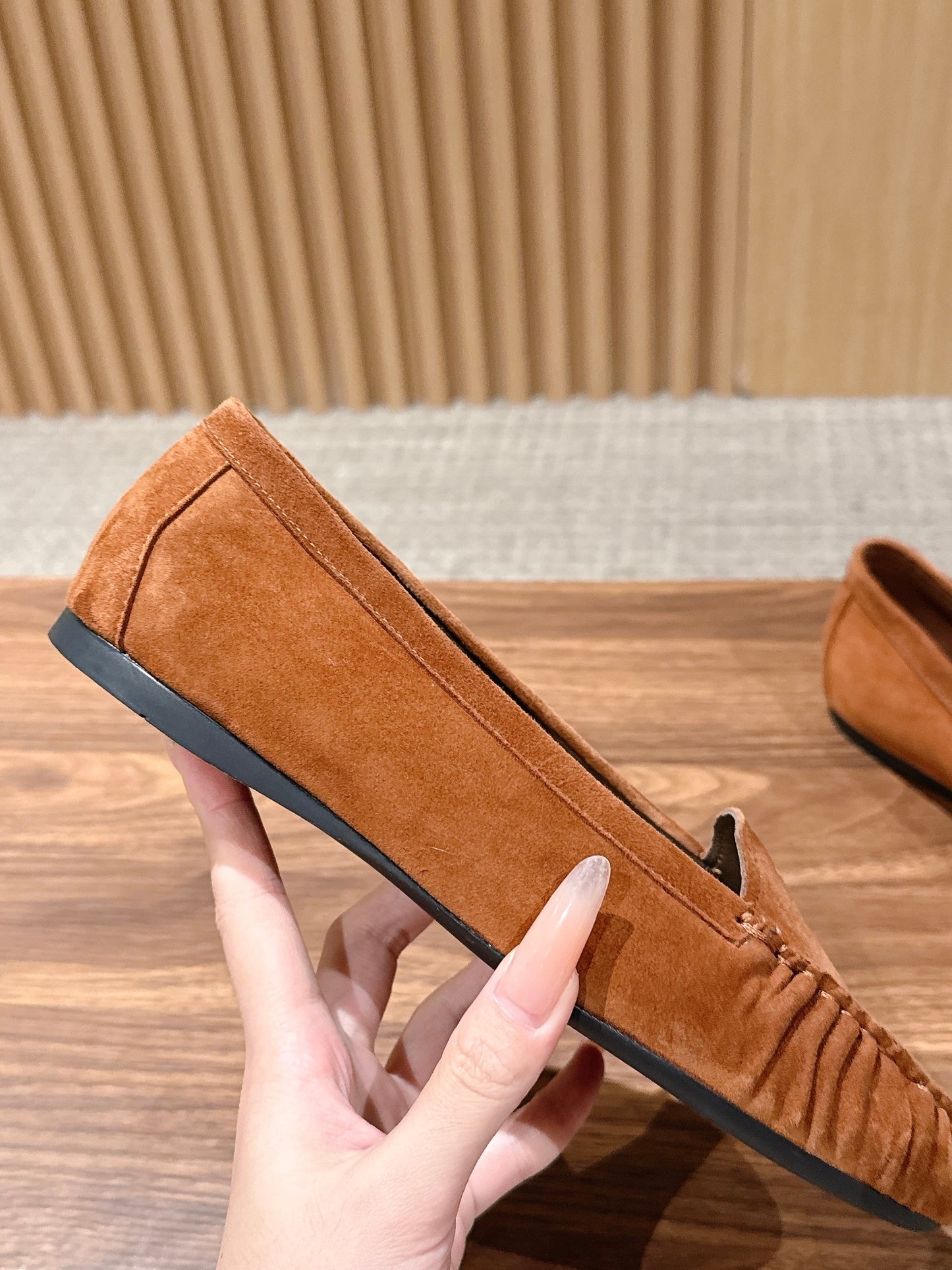 Prada 26s Loafers Tan Ruffled Suede 974897