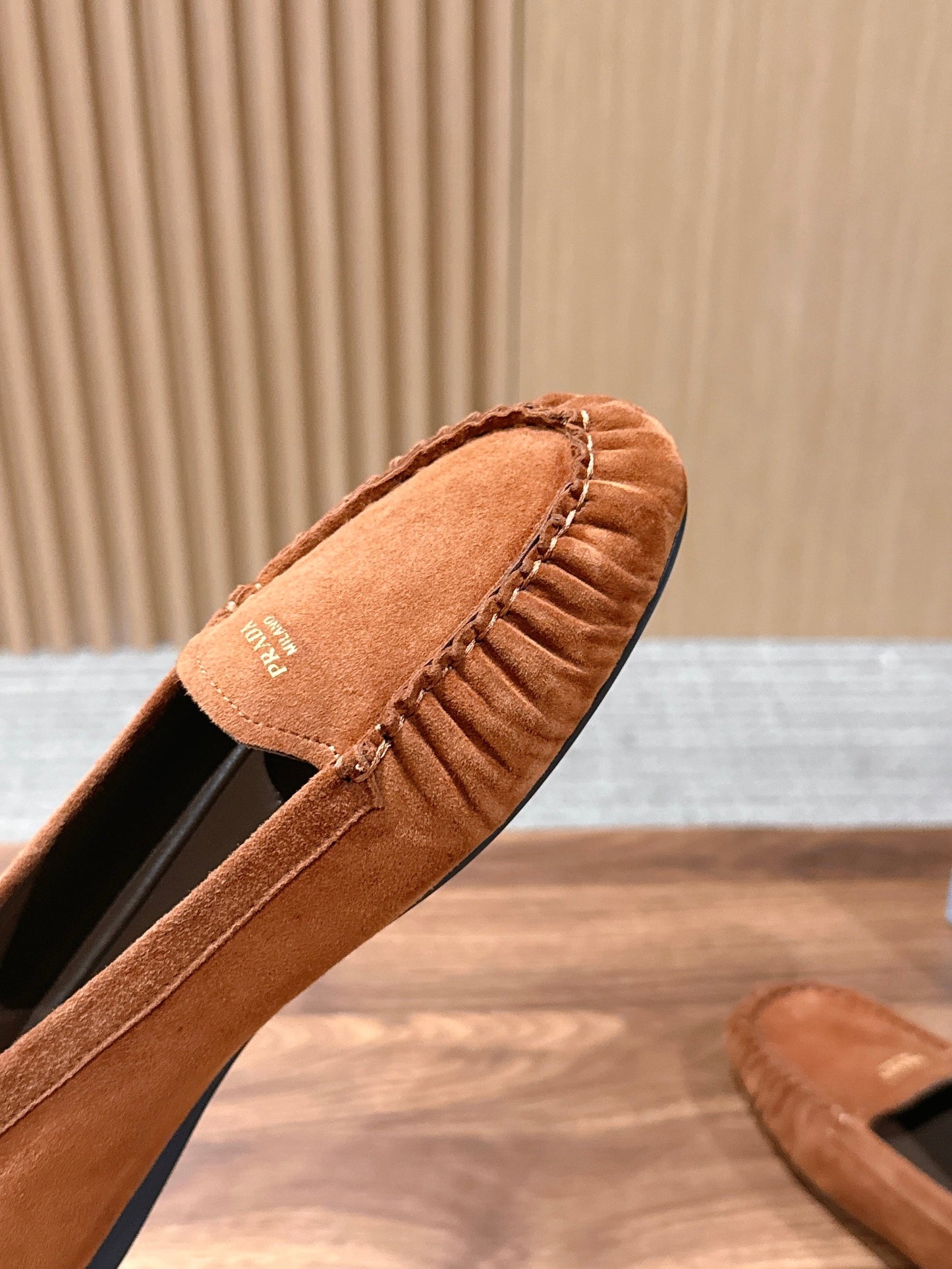Prada 26s Loafers Tan Ruffled Suede 974897