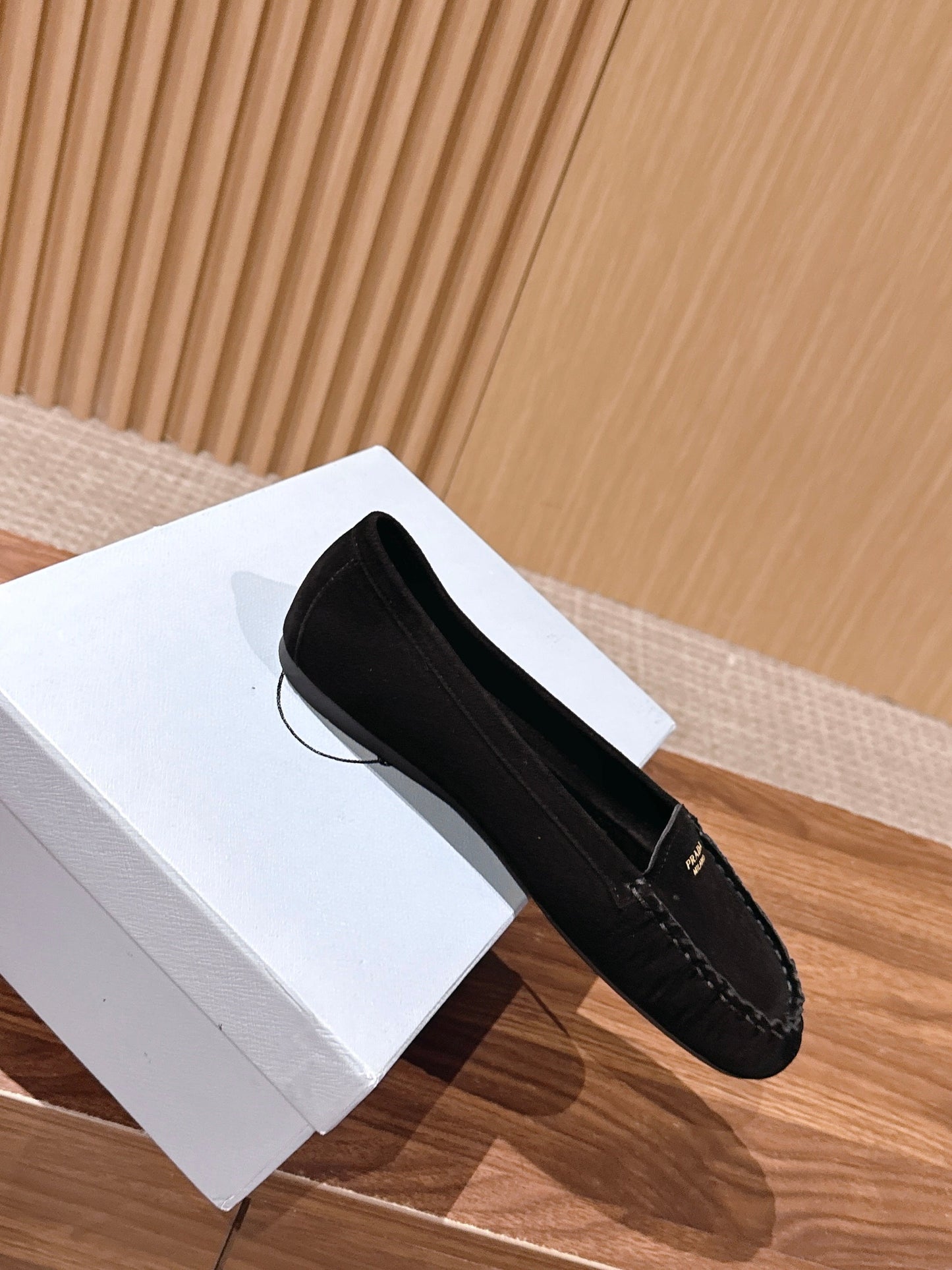 Prada 26s Loafers Black Ruffled Suede 974898