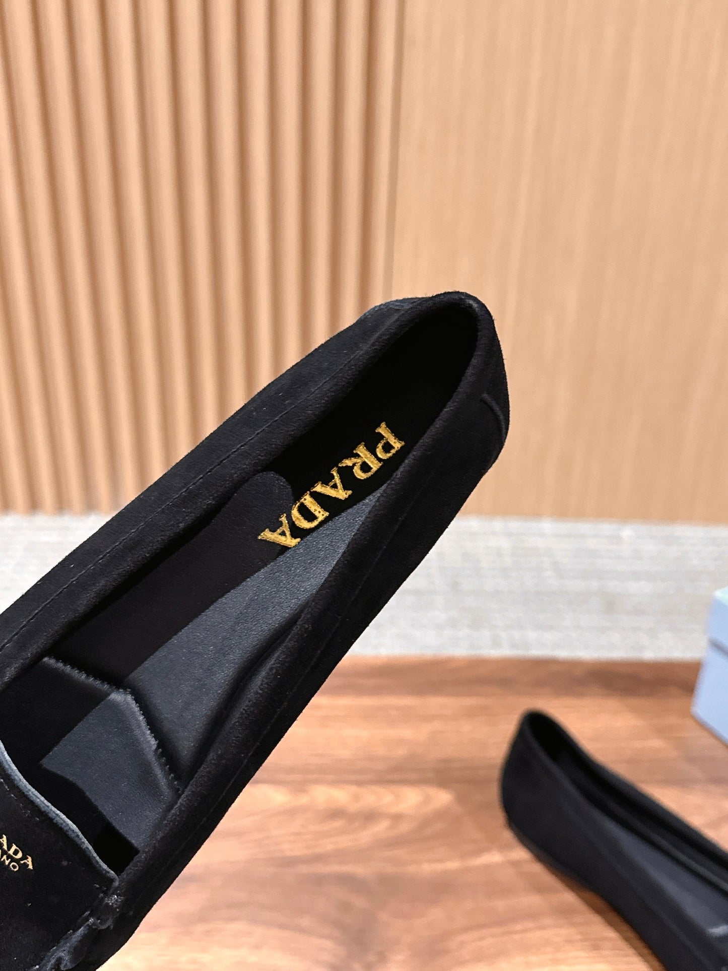 Prada 26s Loafers Black Ruffled Suede 974898