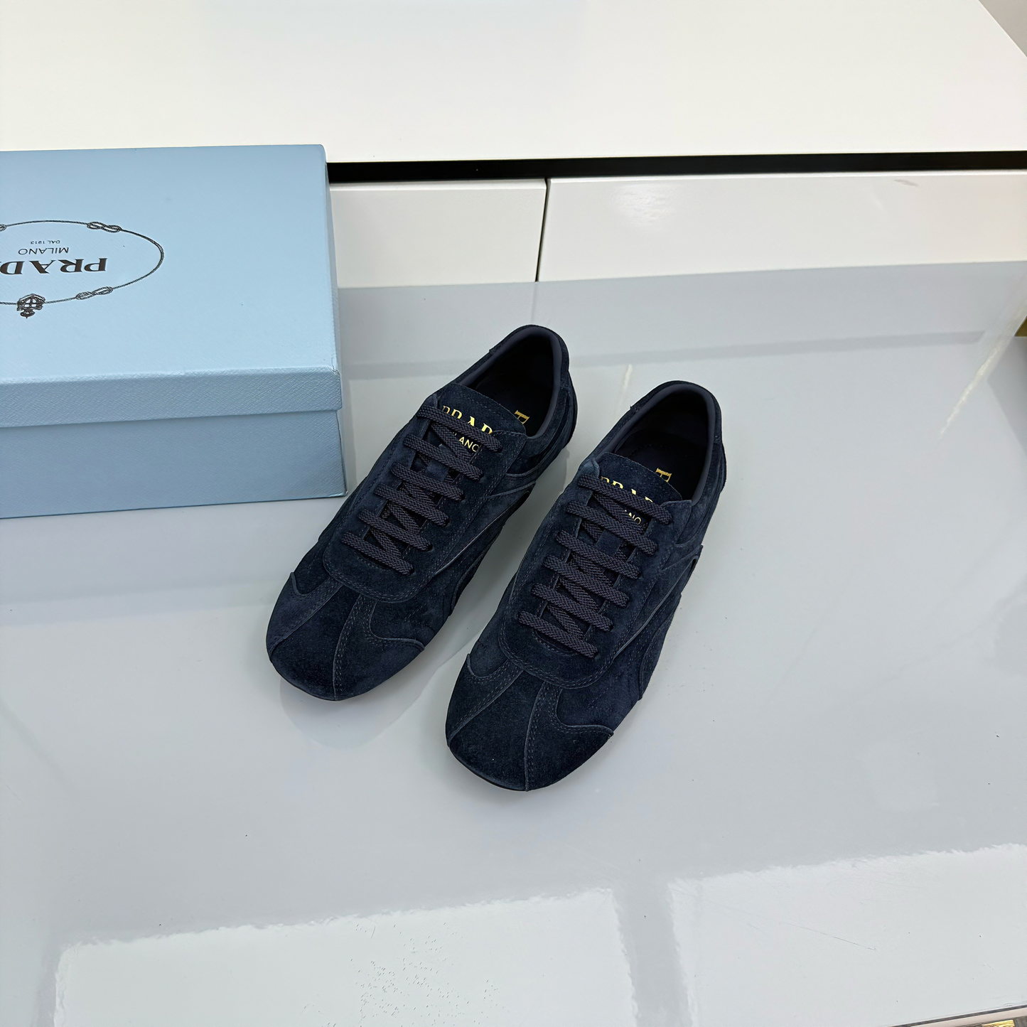 Prada Montecarlo Sneakers Dark Navy Blue Suede 565699