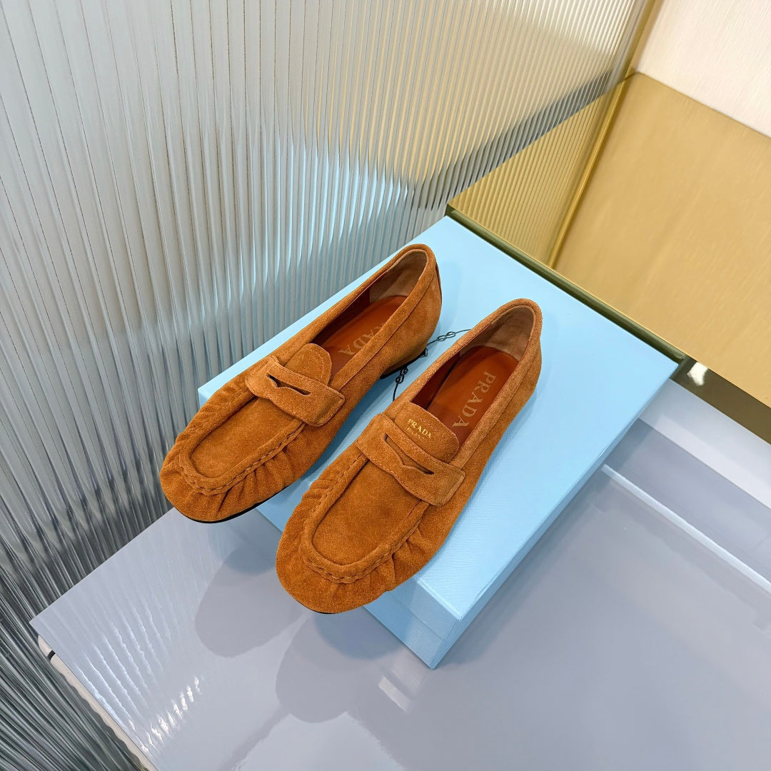 Prada 26s Loafer Tan Brown Suede Leather 837702