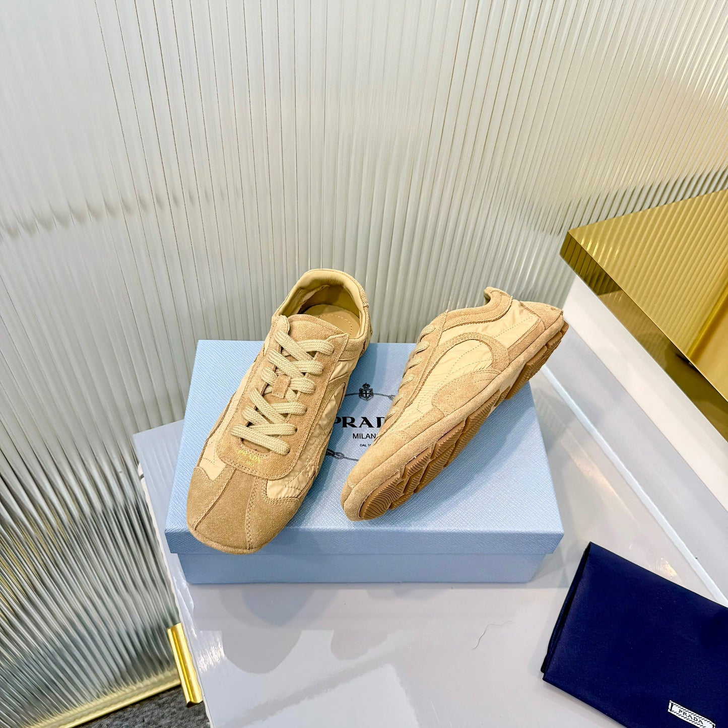 Prada Montecarlo Sneakers Khaki Re Nylon Suede 715028