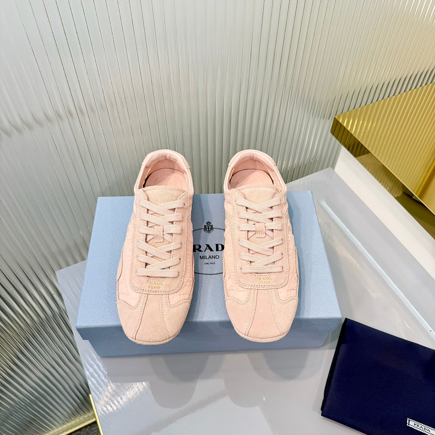 Prada Montecarlo Sneakers Light Pink Re Nylon Suede 715031