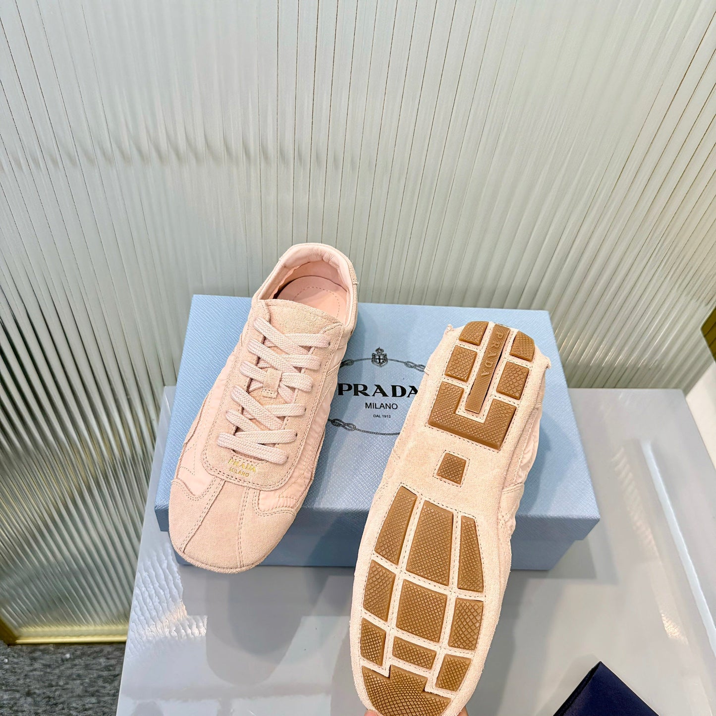 Prada Montecarlo Sneakers Light Pink Re Nylon Suede 715031