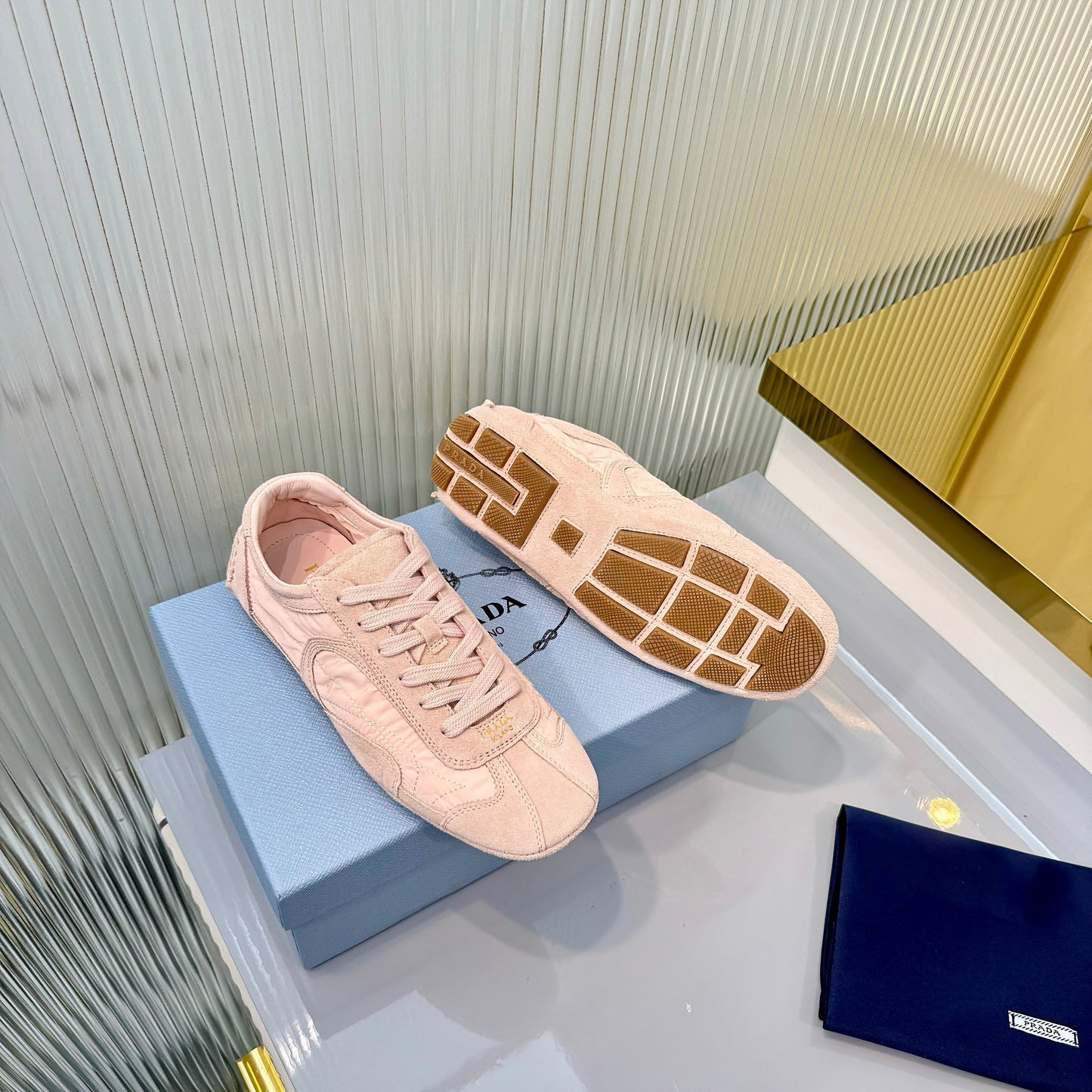 Prada Montecarlo Sneakers Light Pink Re Nylon Suede 715031