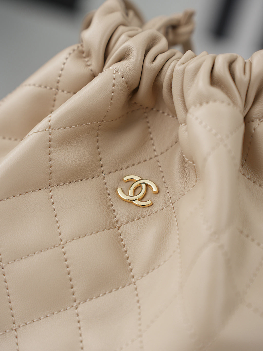 Chanel 26 Drawstring Bag Light Apricot Lambskin
