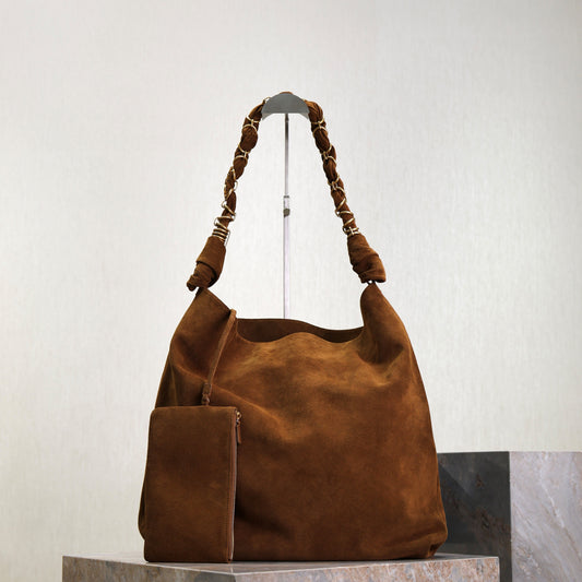 Prada AMALIA Tote Bag 40cm Dark Brown Suede GHW
