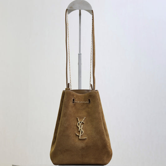 Prada Pochon Bucket Bag 20cm Brown Suede Bronze-Tone HW