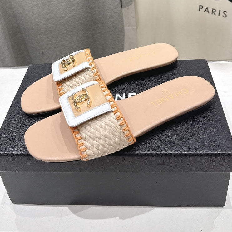 Chanel 2026 Slippers Woven Fabric Cowhide 794184