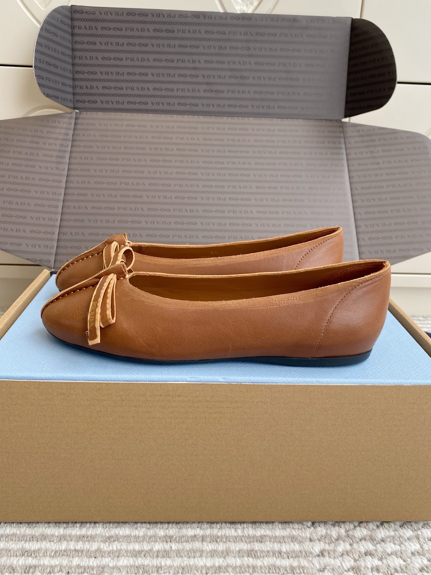 Prada 26s Antiqued Ballerinas Brown Lambskin 859007