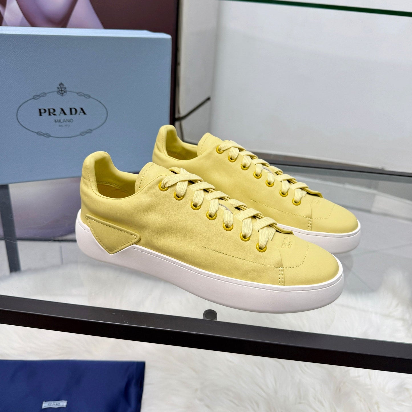 Prada 26s Court Sneakers Yellow Leather 838034