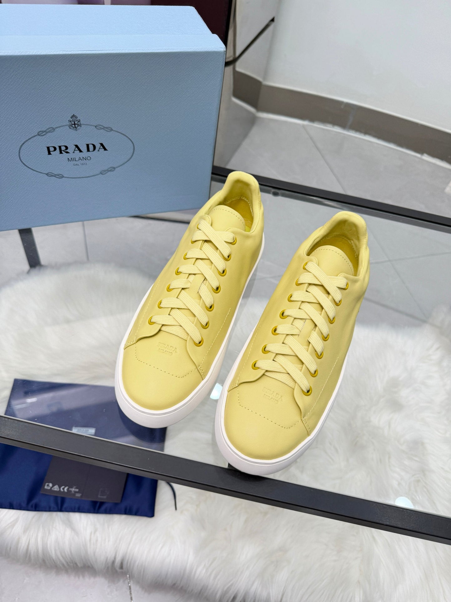 Prada 26s Court Sneakers Yellow Leather 838034