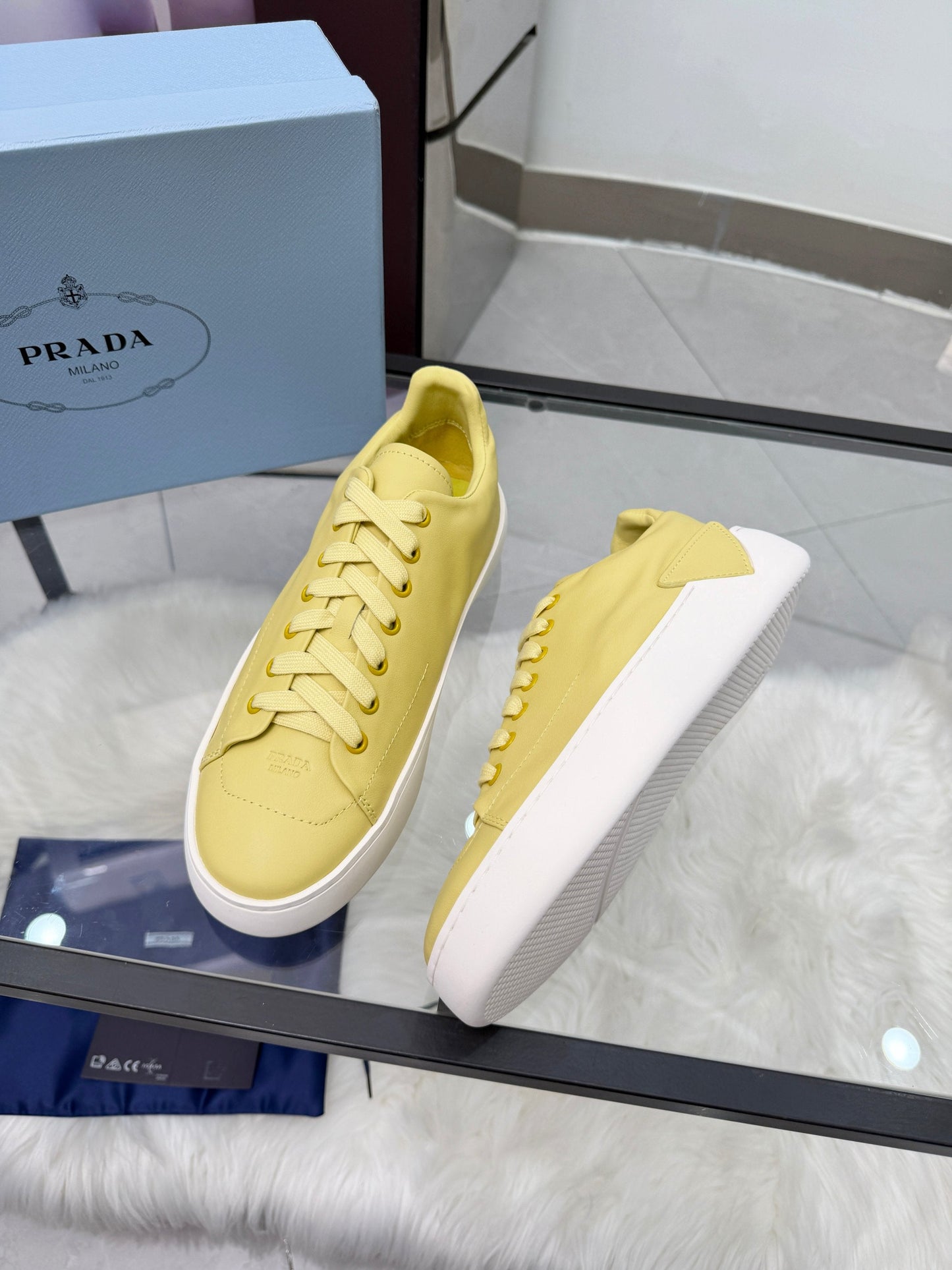 Prada 26s Court Sneakers Yellow Leather 838034