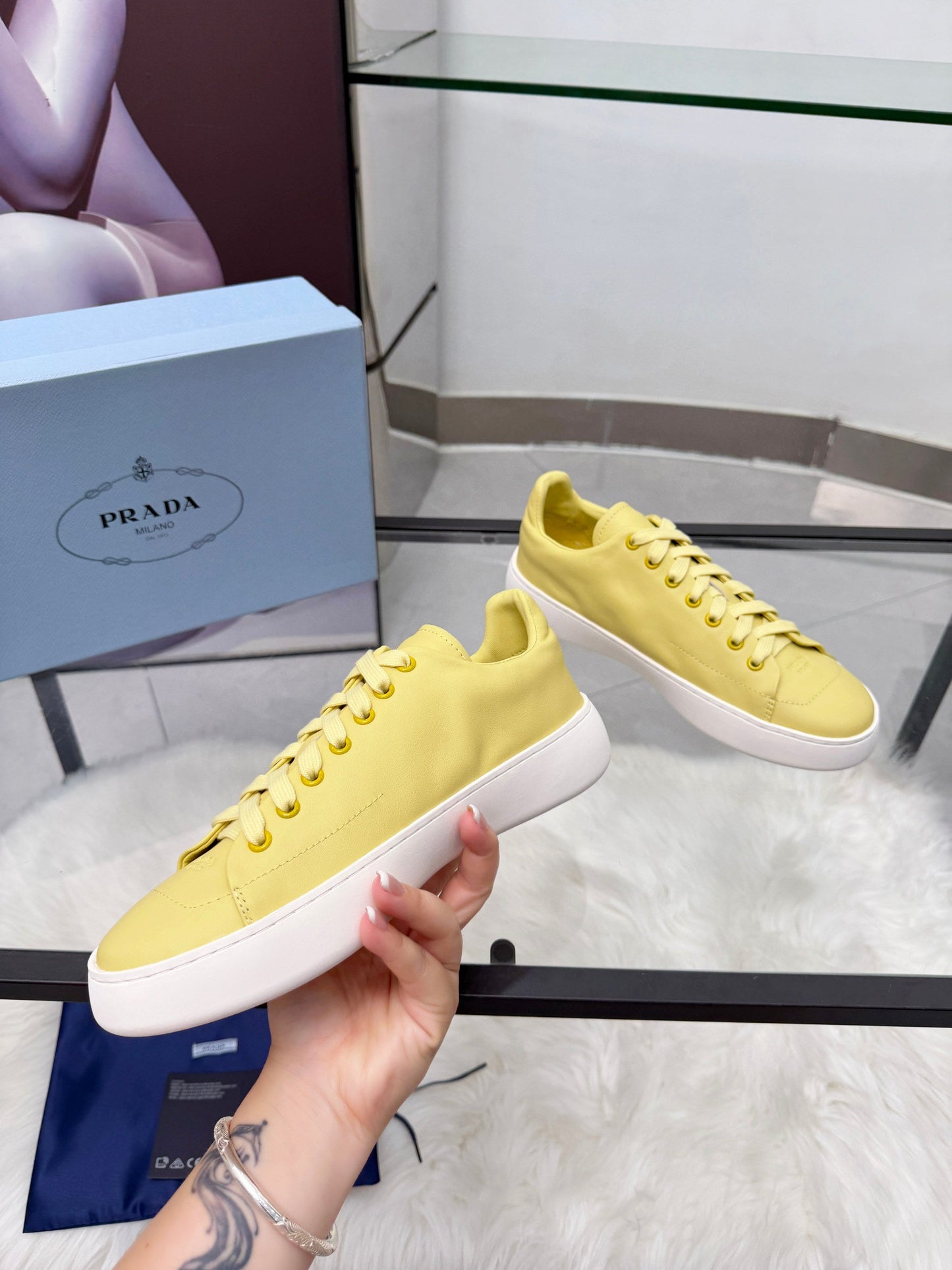 Prada 26s Court Sneakers Yellow Leather 838034