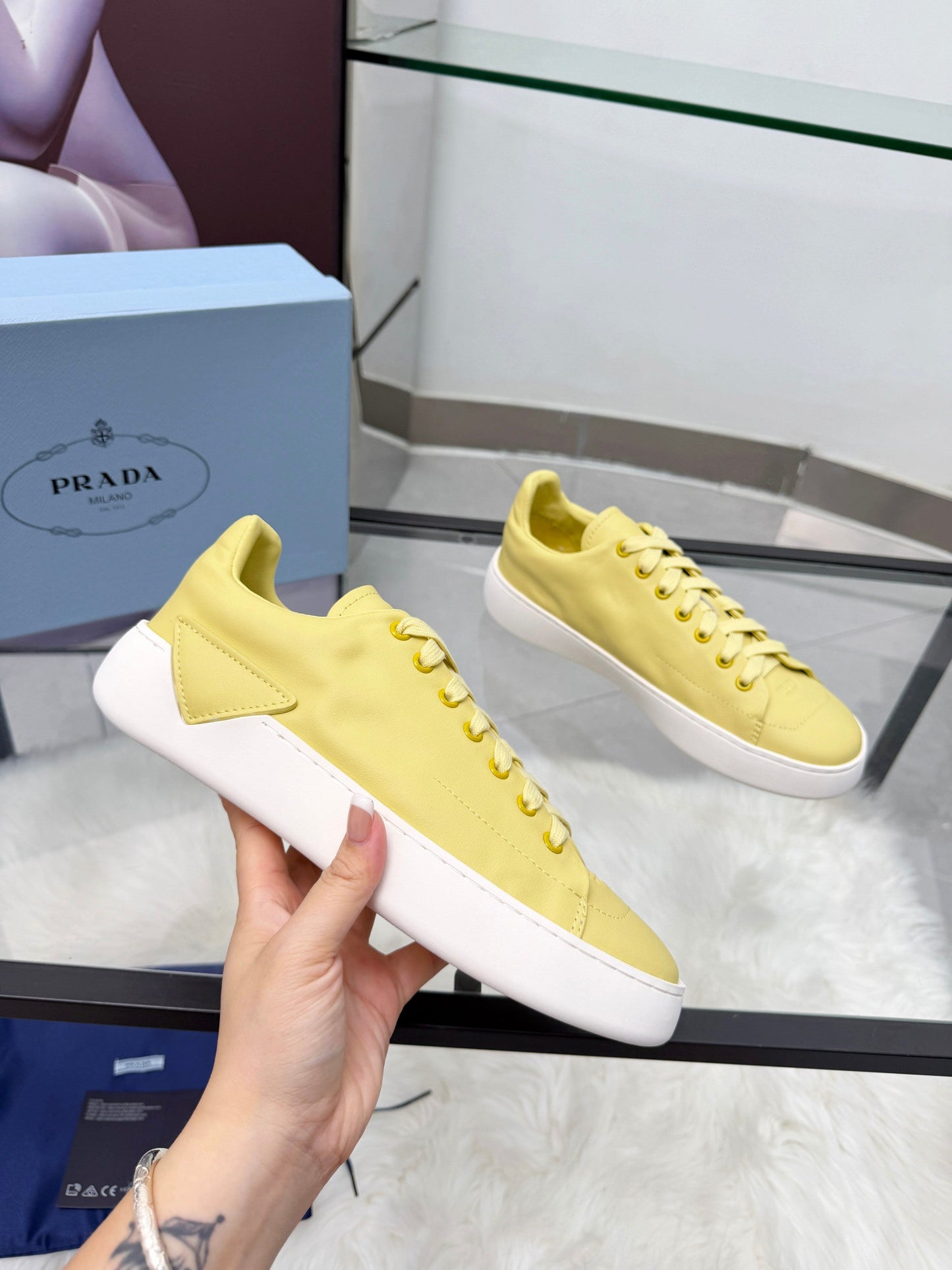 Prada 26s Court Sneakers Yellow Leather 838034