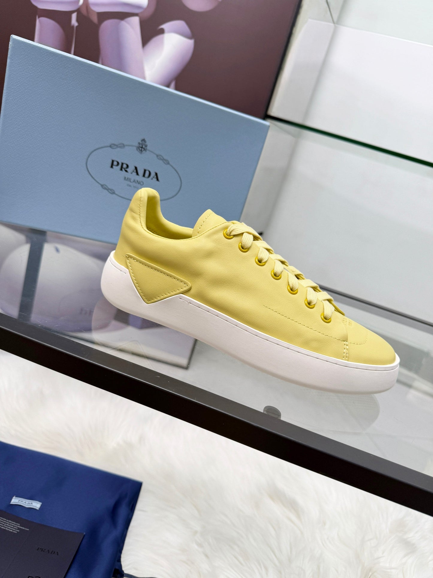 Prada 26s Court Sneakers Yellow Leather 838034