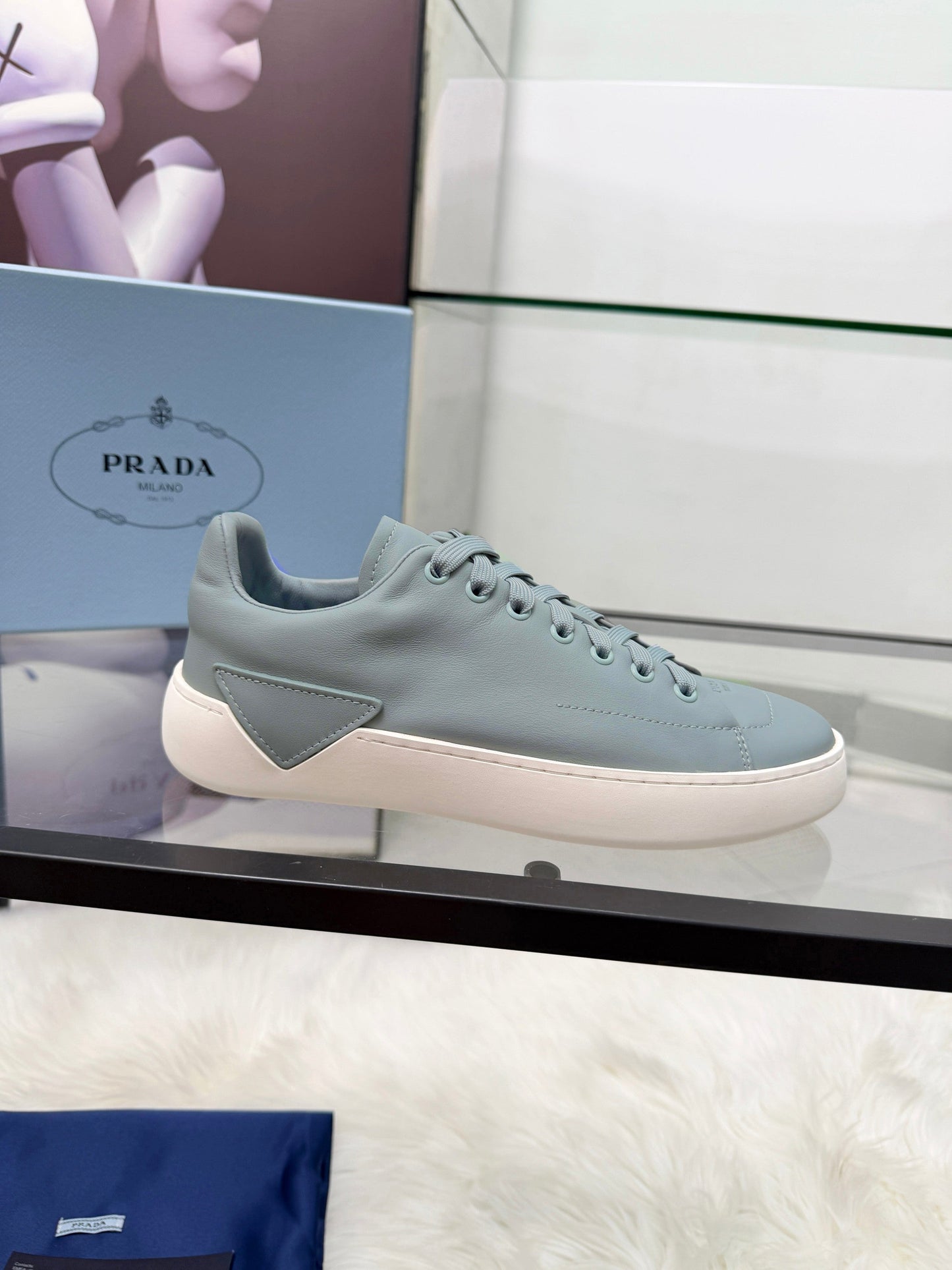 Prada 26s Court Sneakers Stale Blue Leather 838033