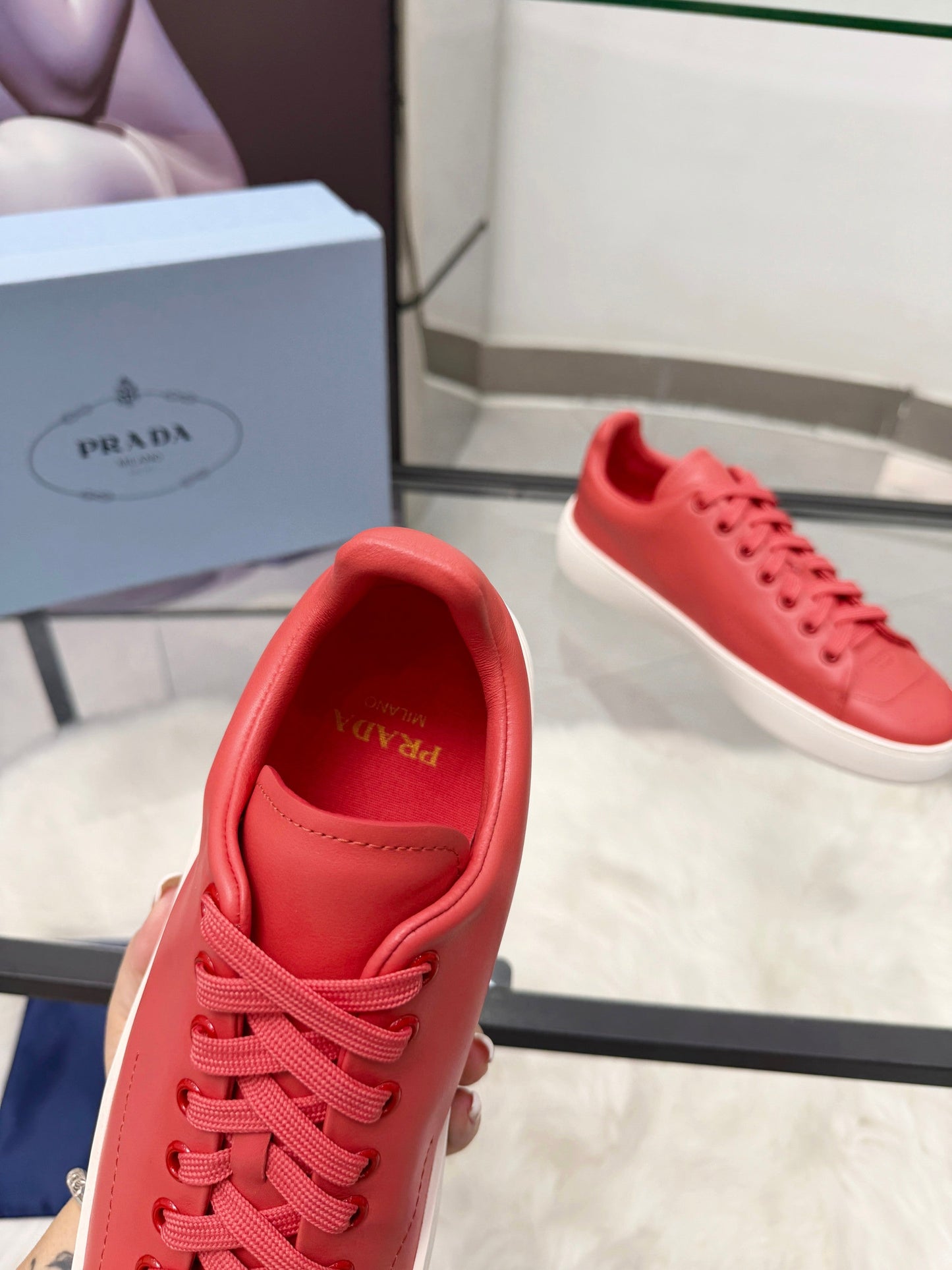 Prada 26s Court Sneakers Red Leather 838035