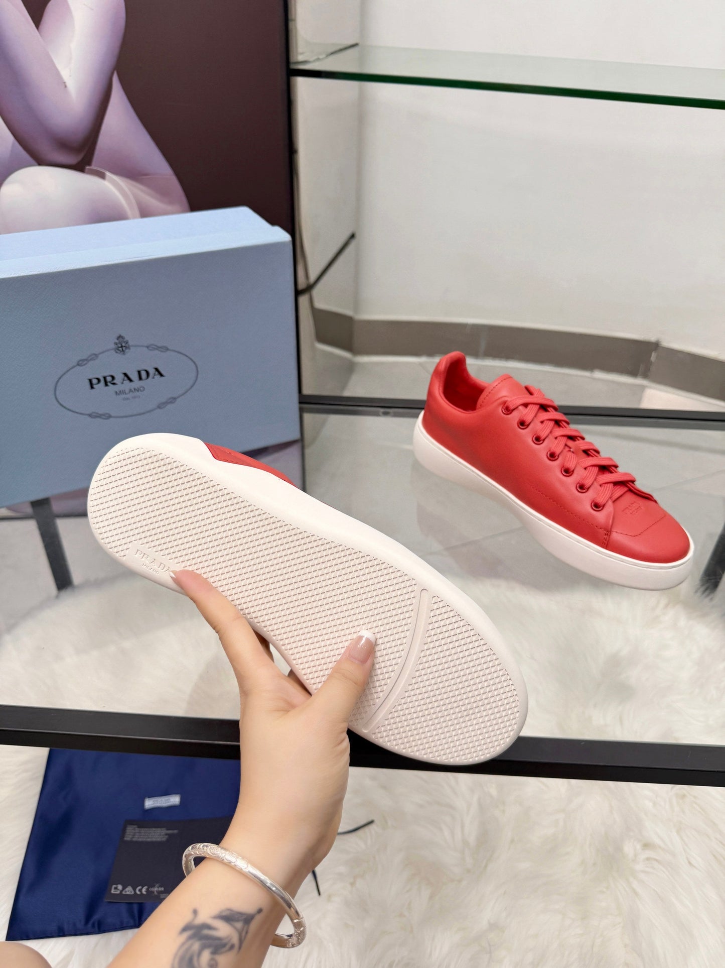 Prada 26s Court Sneakers Red Leather 838035