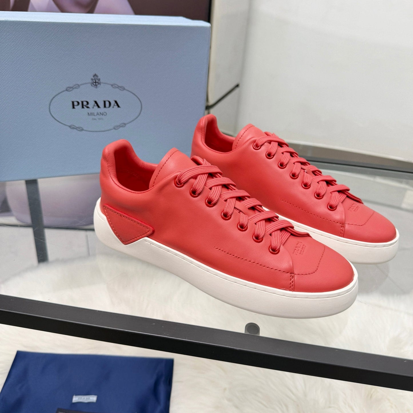 Prada 26s Court Sneakers Red Leather 838035