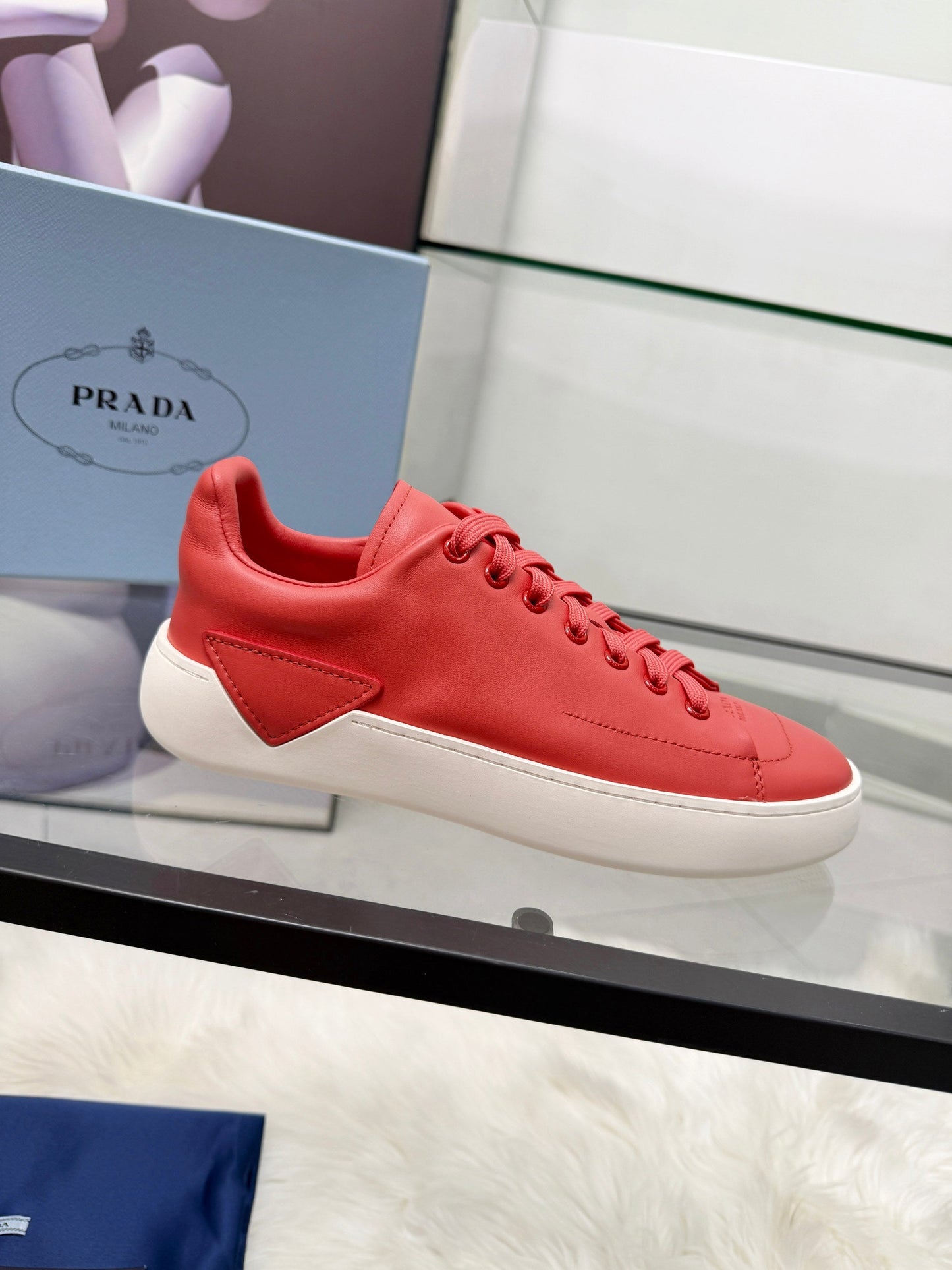 Prada 26s Court Sneakers Red Leather 838035