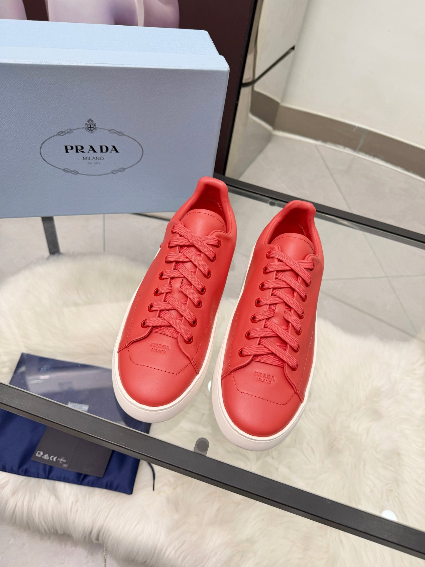 Prada 26s Court Sneakers Red Leather 838035