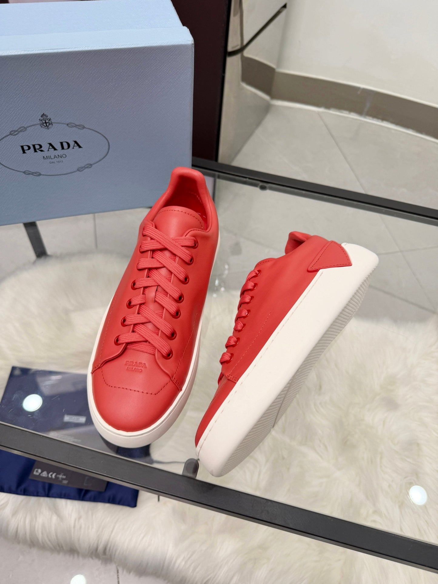 Prada 26s Court Sneakers Red Leather 838035