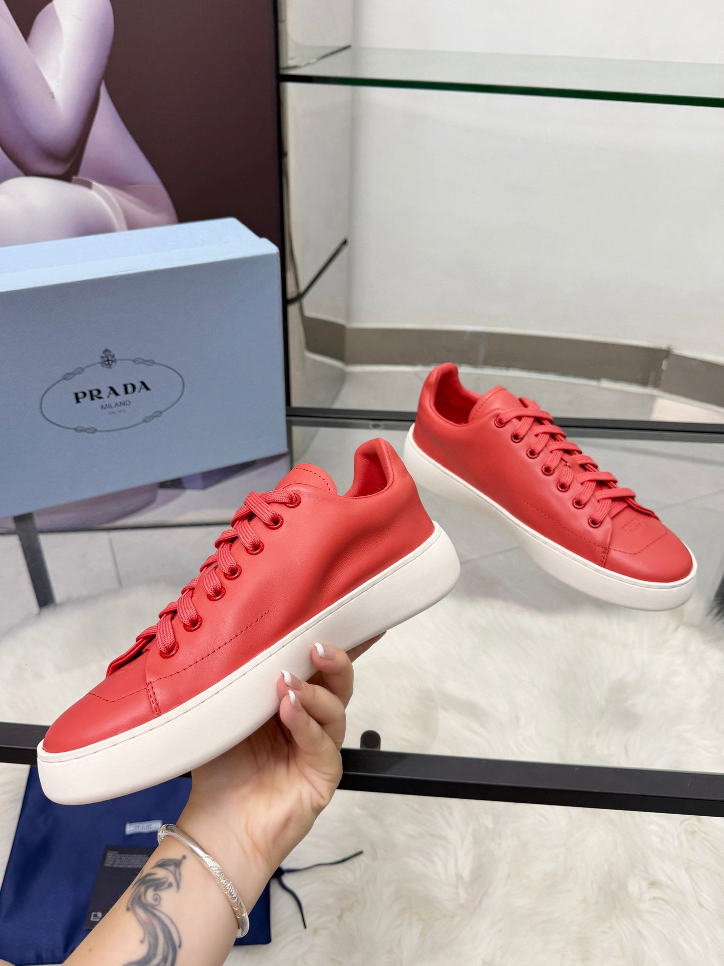 Prada 26s Court Sneakers Red Leather 838035