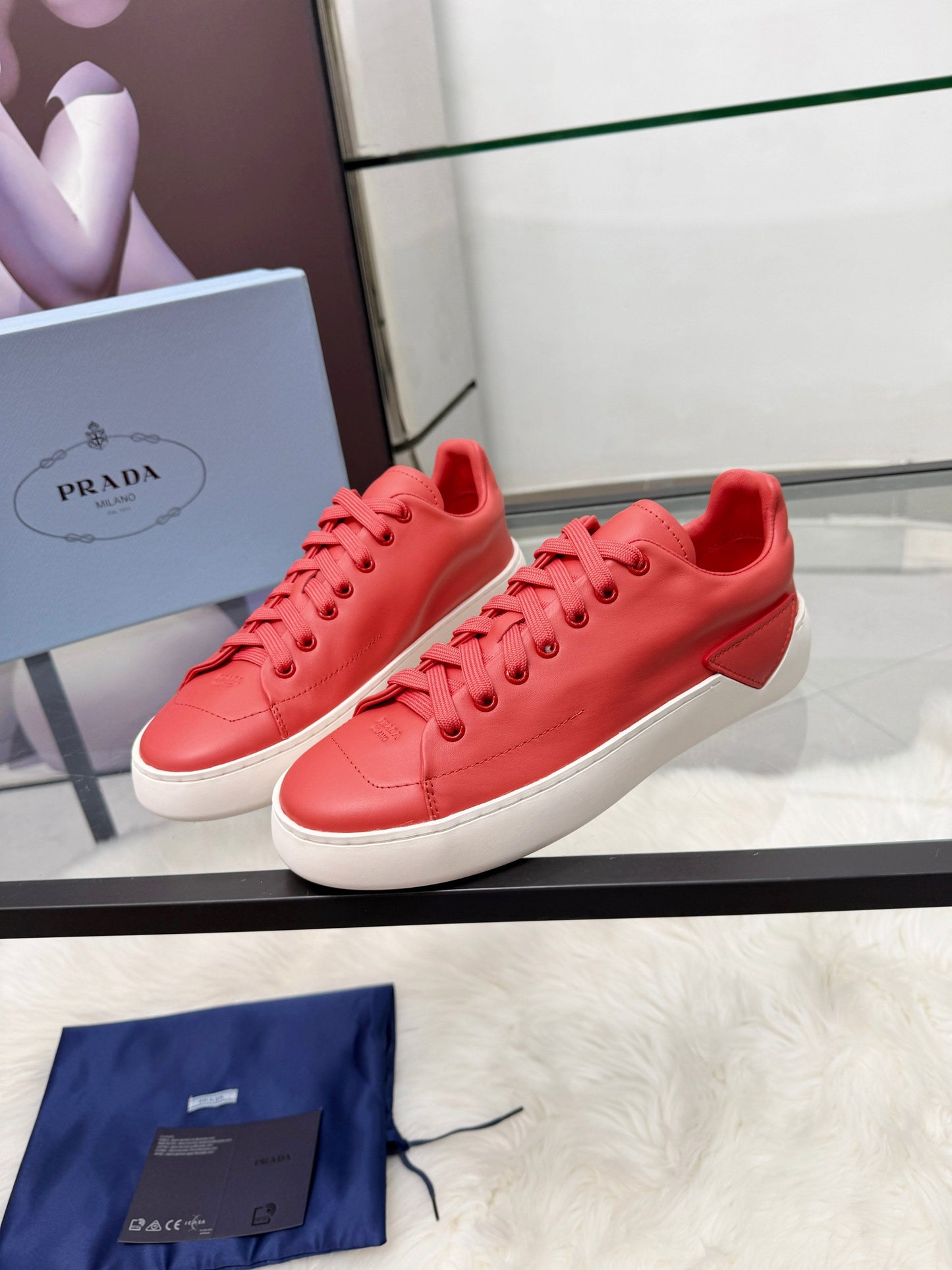 Prada 26s Court Sneakers Red Leather 838035