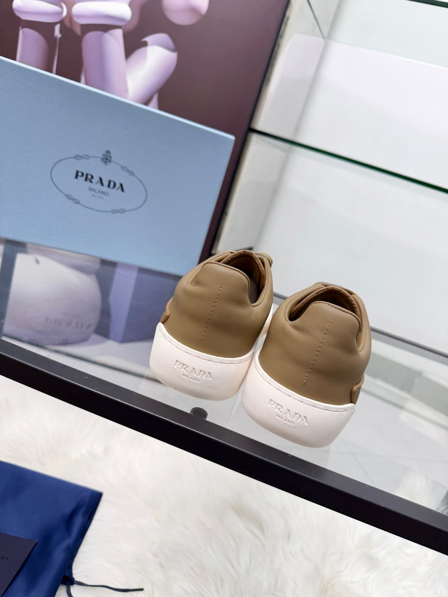 Prada 26s Court Sneakers Taupe Leather 838036
