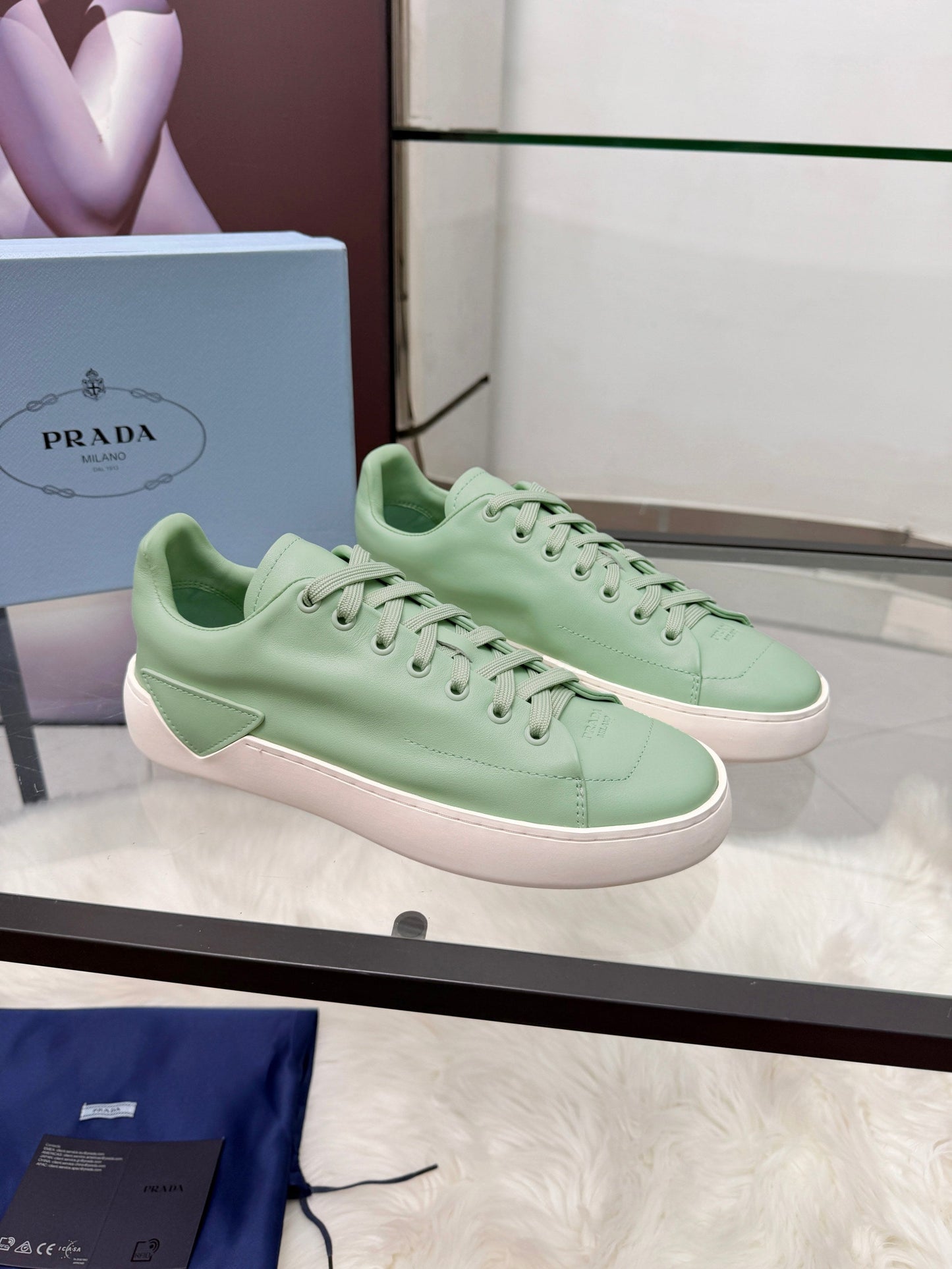 Prada 26s Court Sneakers Mint Green Leather 838032