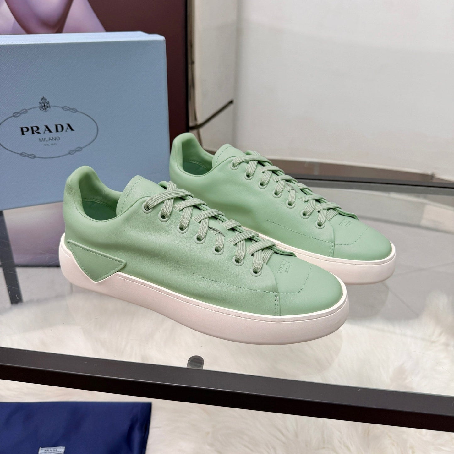 Prada 26s Court Sneakers Mint Green Leather 838032