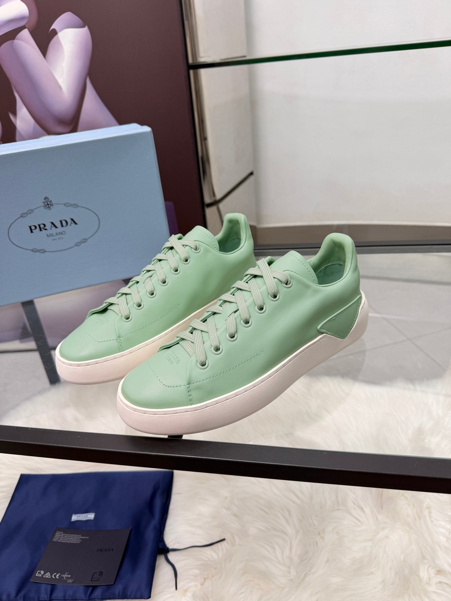 Prada 26s Court Sneakers Mint Green Leather 838032