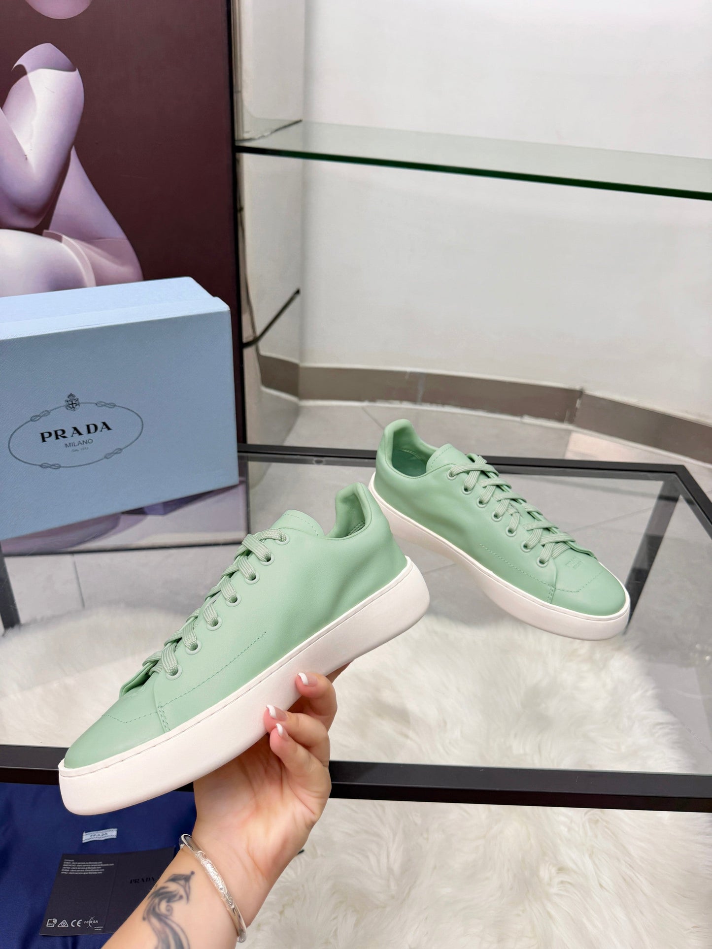 Prada 26s Court Sneakers Mint Green Leather 838032