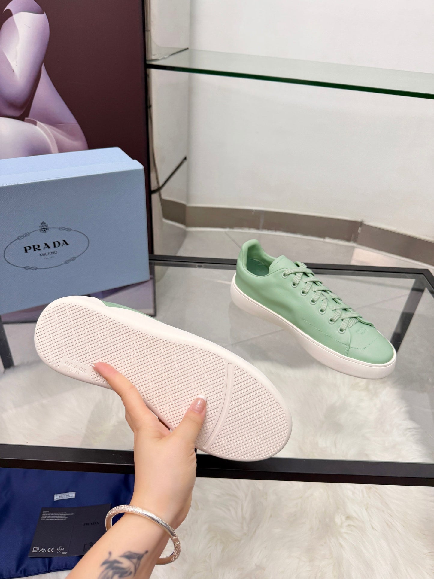 Prada 26s Court Sneakers Mint Green Leather 838032
