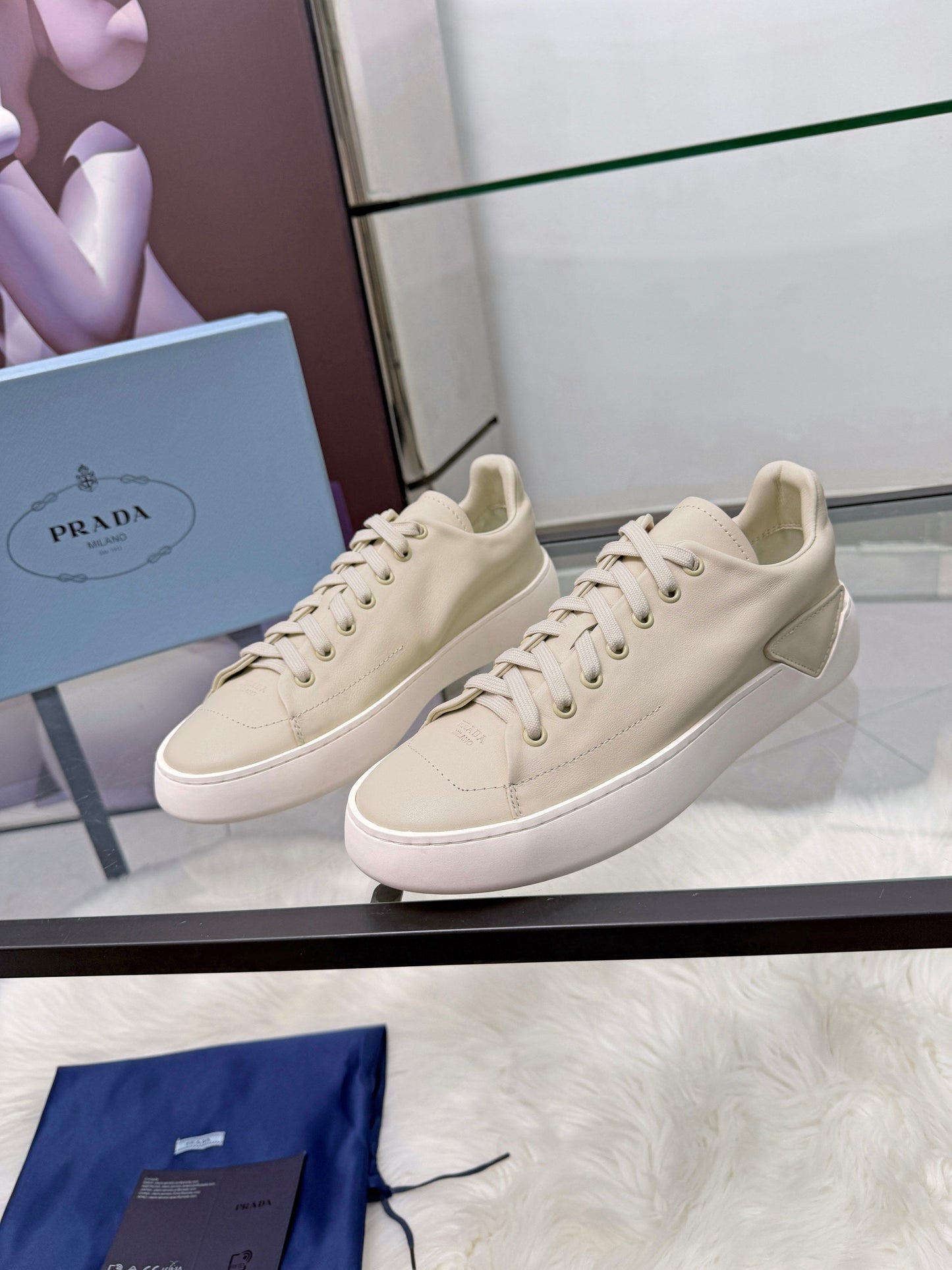 Prada 26s Court Sneakers Cream Leather 838037