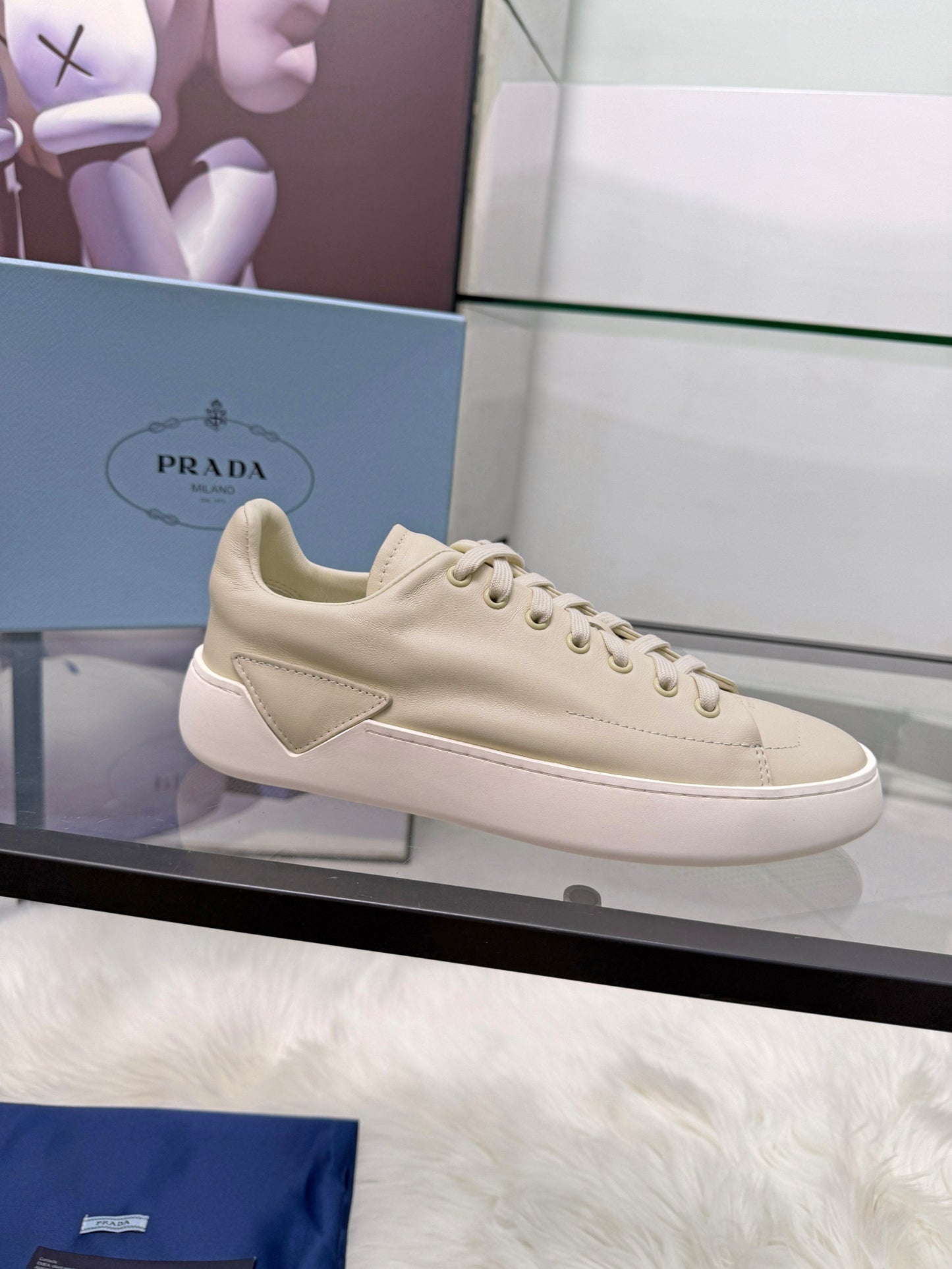 Prada 26s Court Sneakers Cream Leather 838037