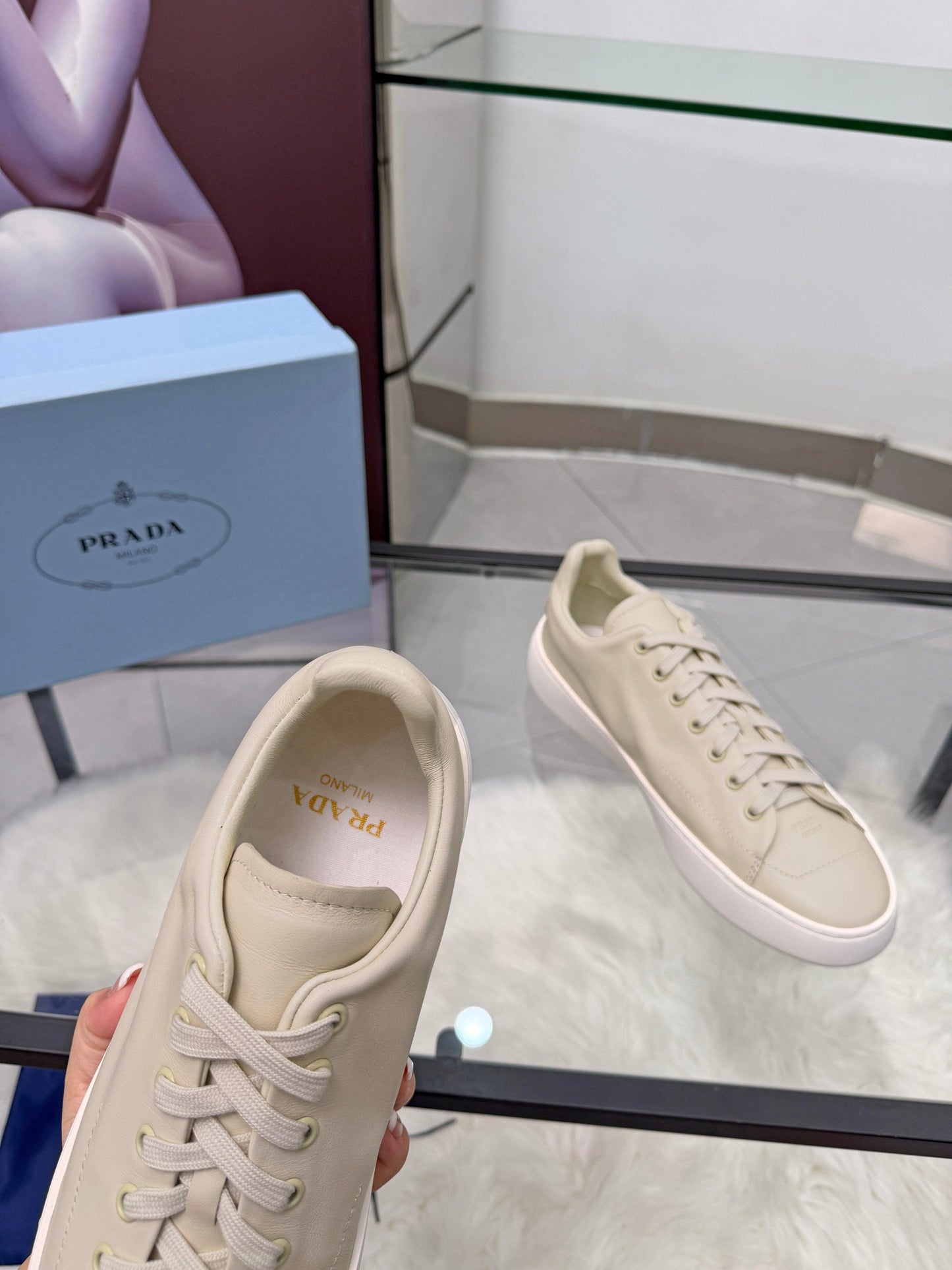 Prada 26s Court Sneakers Cream Leather 838037