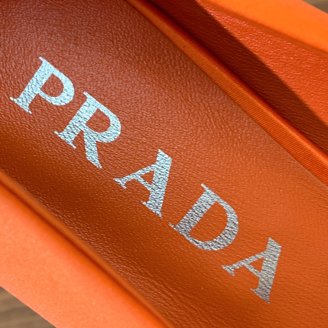 Prada Pumps 8.5cm Orange Satin Sliver Patent Leather 896187