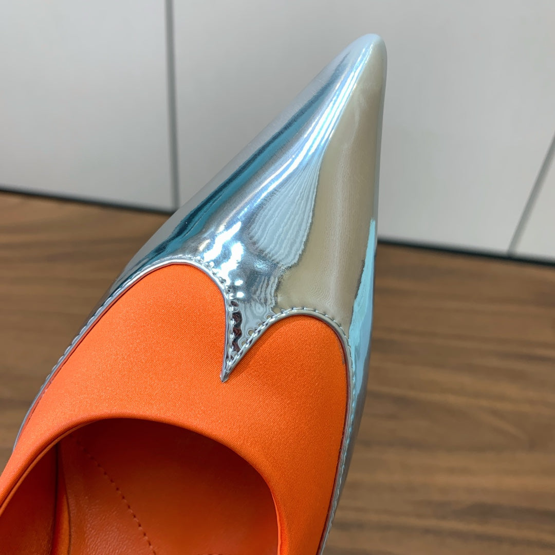Prada Pumps 8.5cm Orange Satin Sliver Patent Leather 896187